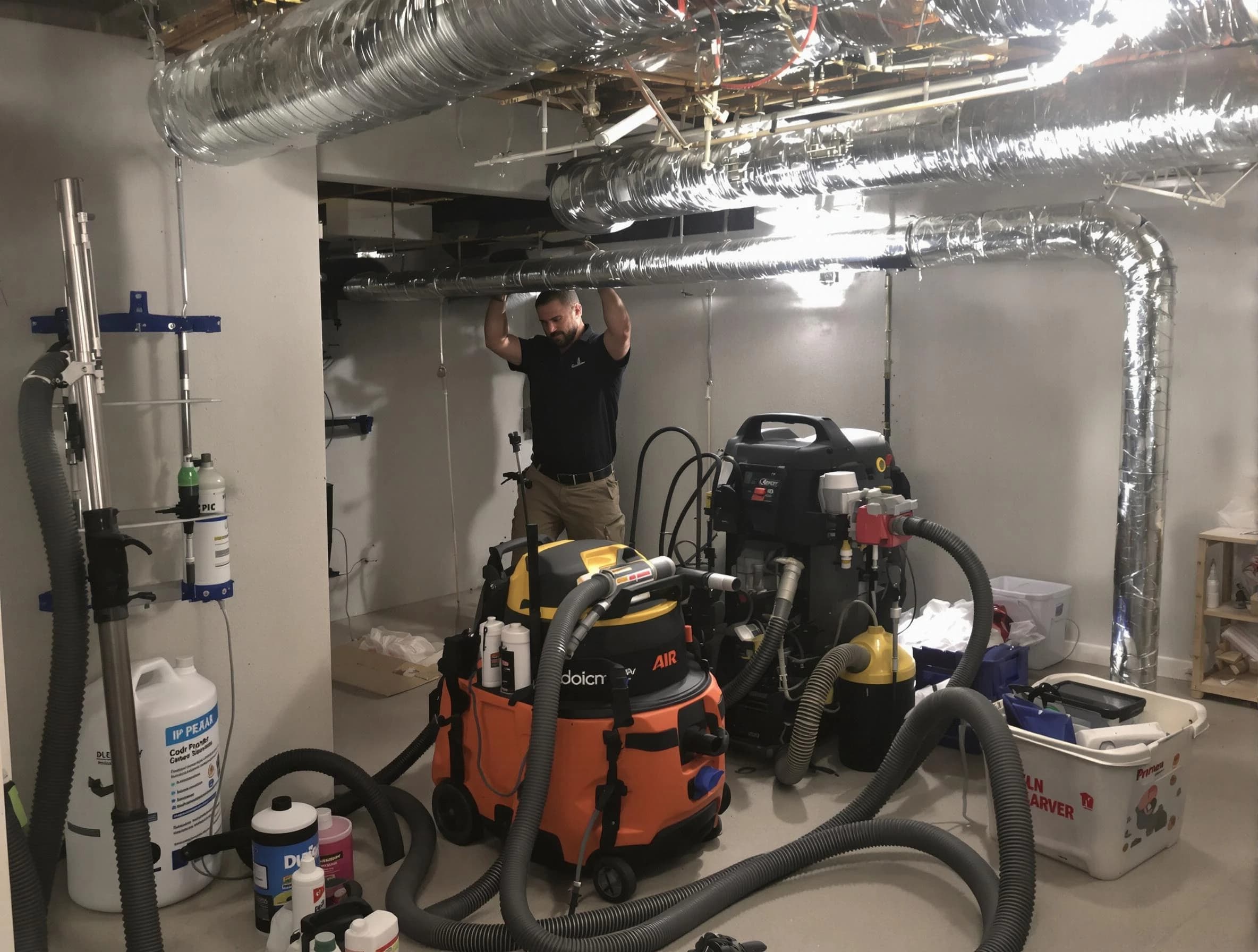 Jasper Air Duct Cleaning specialist performing professional mold removal from air ducts using safety equipment in Jasper